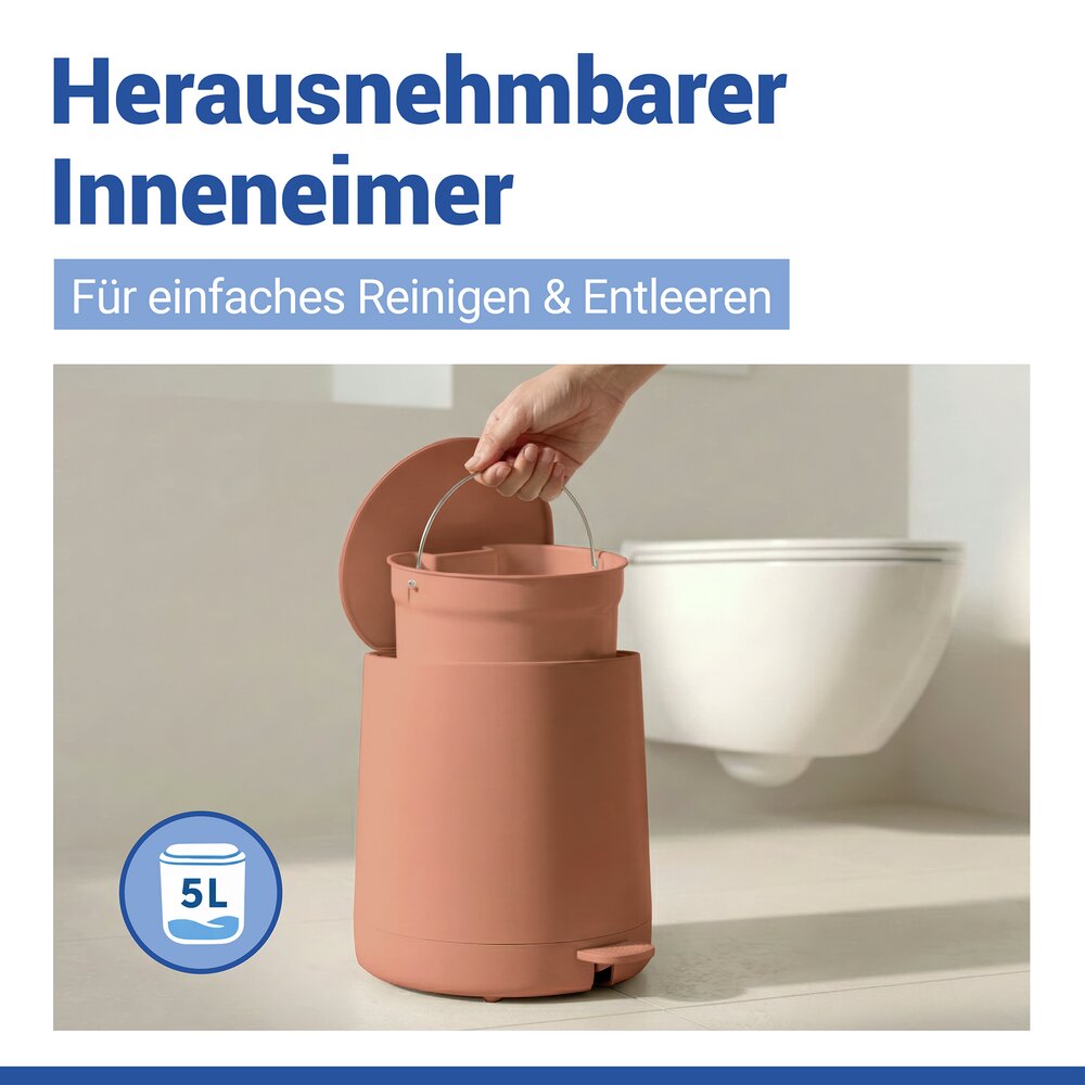 FABLO braun Treteimer mit Absenkautomatik, 5 Liter
