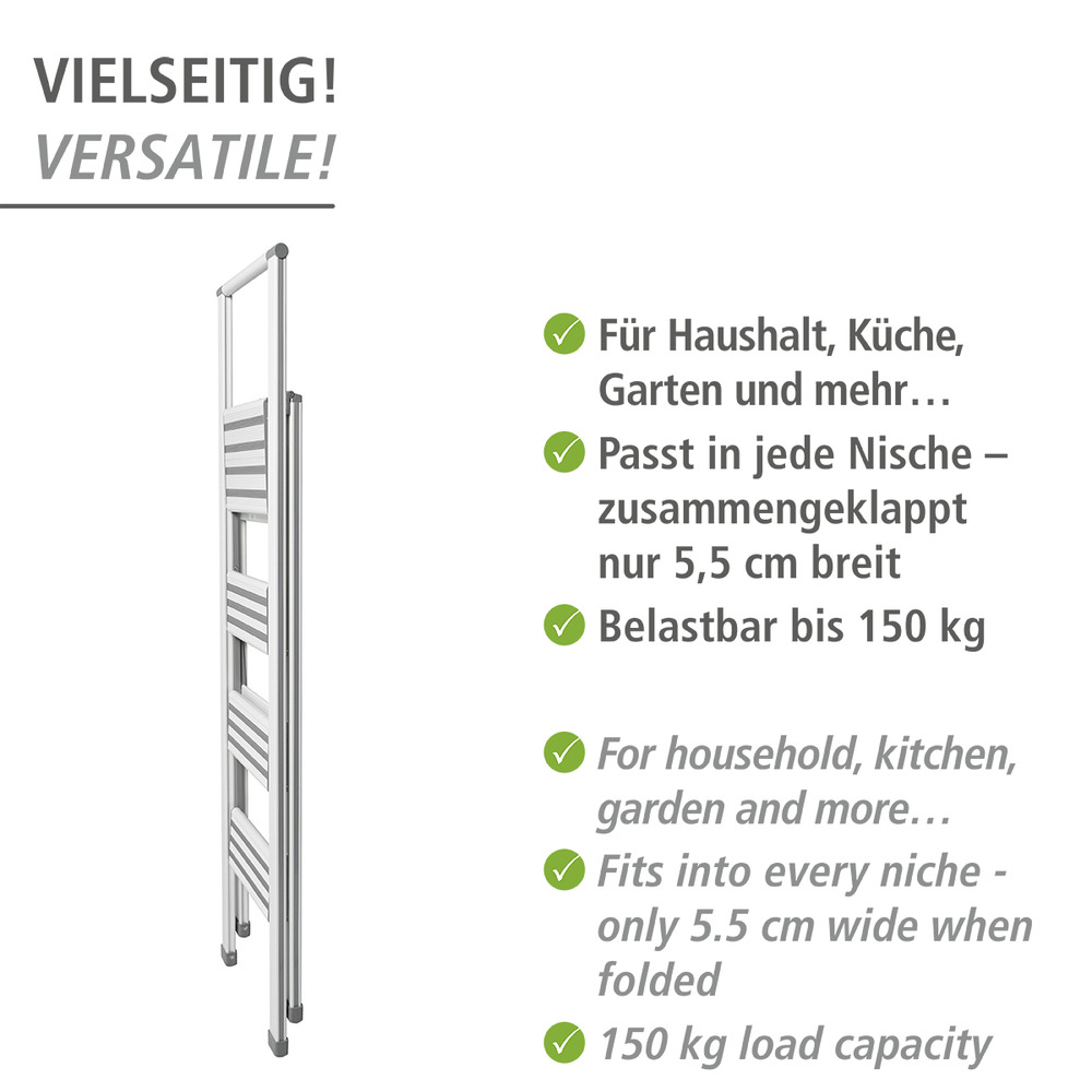 Klapptrittleiter weiß aus Aluminium, 4-stufig