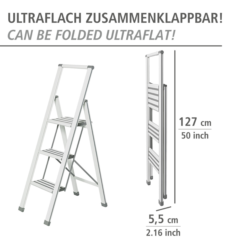 Klapptrittleiter weiß aus Aluminium, 3-stufig