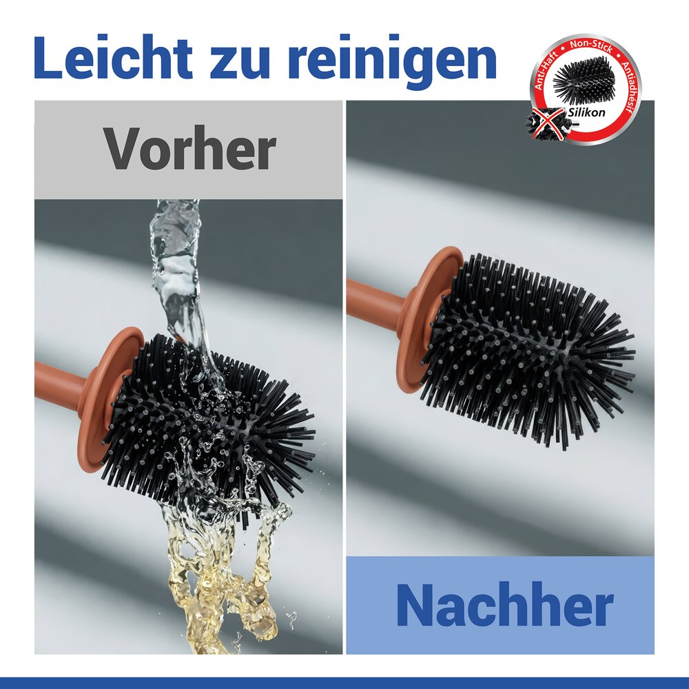 FABLO braun WC-Garnitur, Bürstenkopf aus Silikon