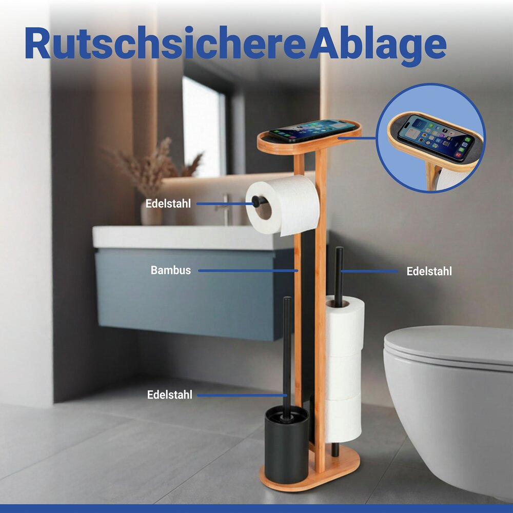 OREA Bambus Stand-WC-Garnitur mit Ablage