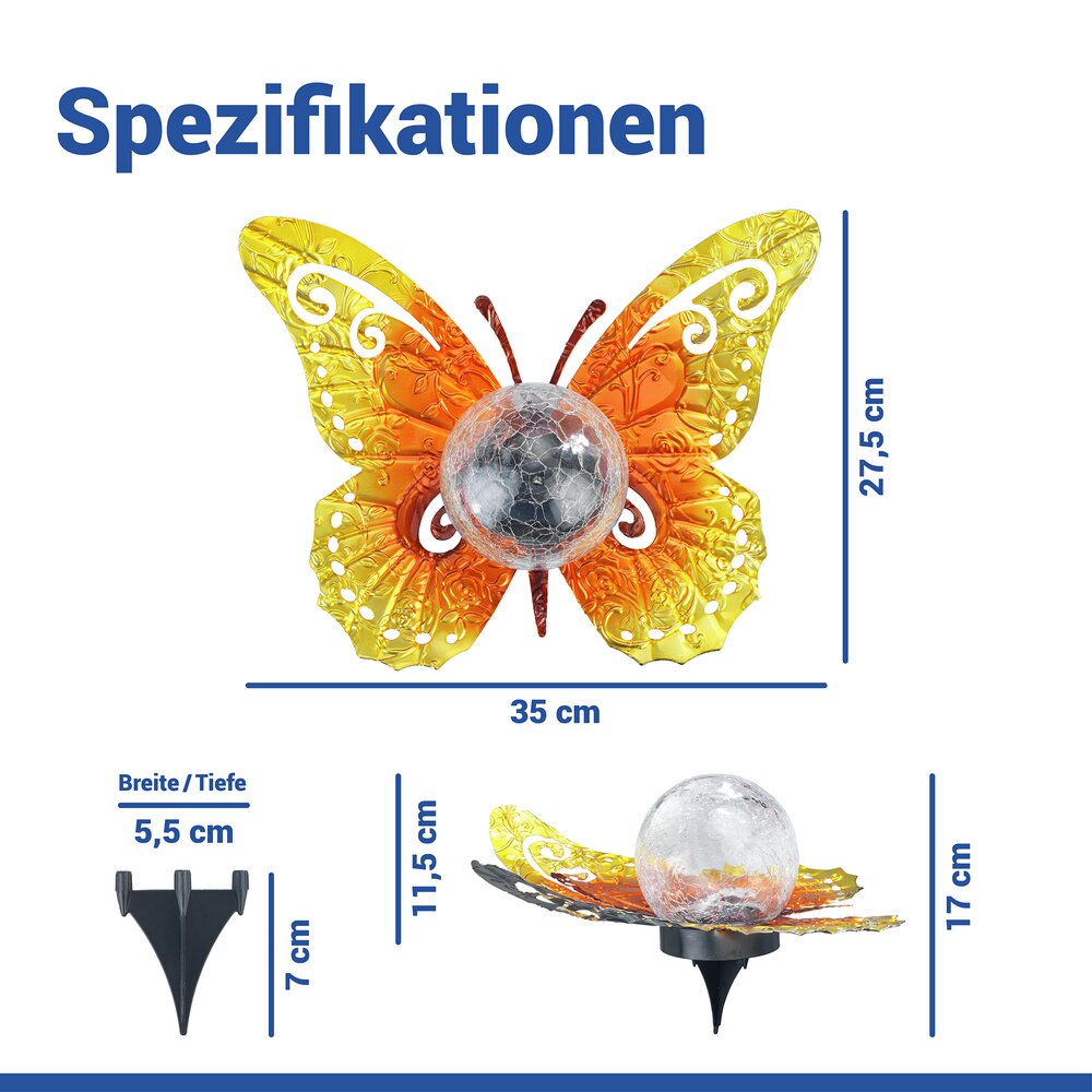 SCHMETTERLING orange/gold LED Solarlampe