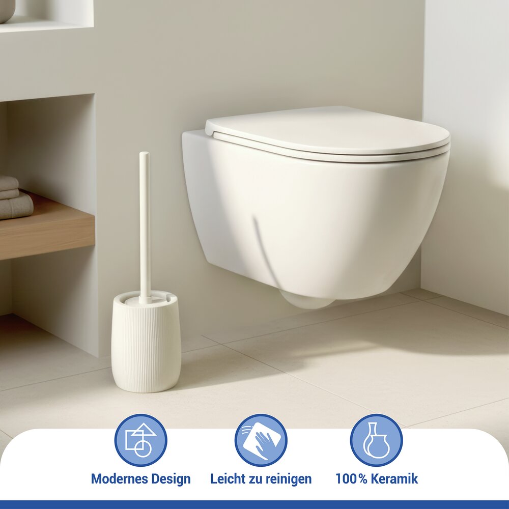 FABLO creme WC-Garnitur, Bürstenkopf aus Silikon