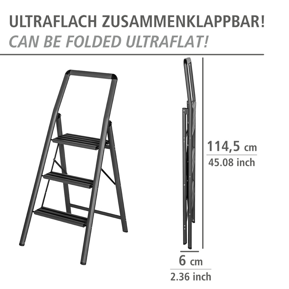 COMPACT dunkelgrau Alu-Klapptrittleiter, 3-stufig