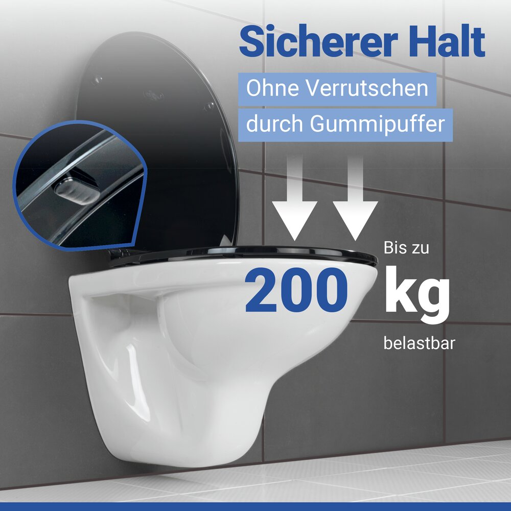 KOS schwarz WC-Sitz nur 1200 g, belastbar bis 200 kg