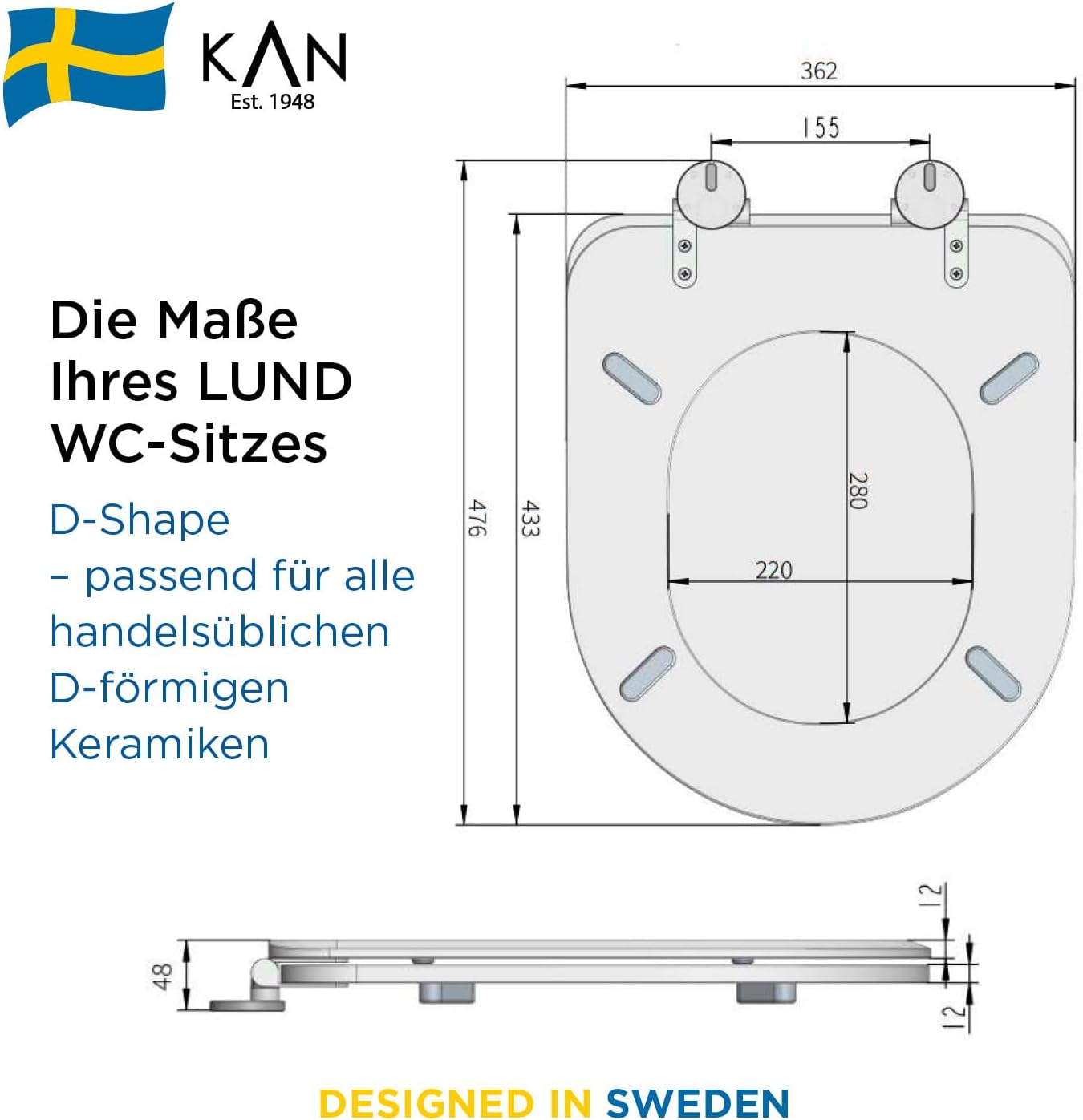 LUND D-Form WC-Sitz mit magnetischer Abnahmefunktion