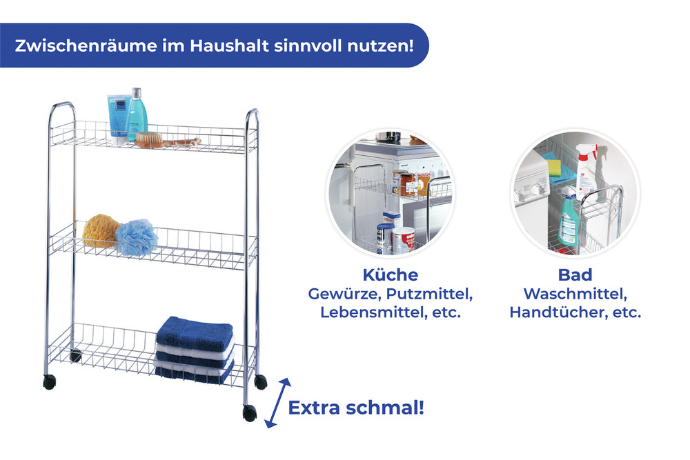 SLIM Rollregal mit 3 Ablagekörben