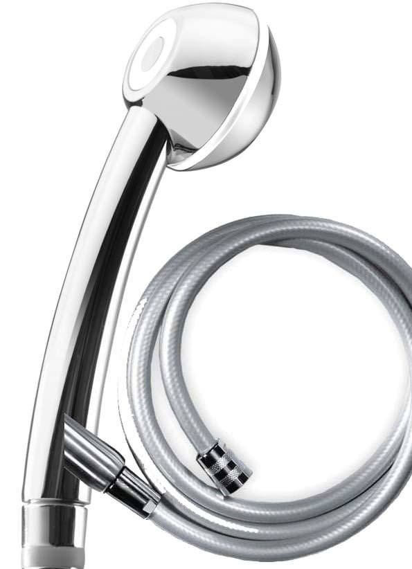 101556-schlauch-silber Sparbrause CLIMA chrom + Schlauch kalkabweisend