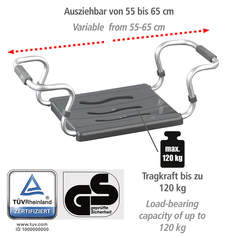 SECURA silber Badewannensitz bis 120 kg