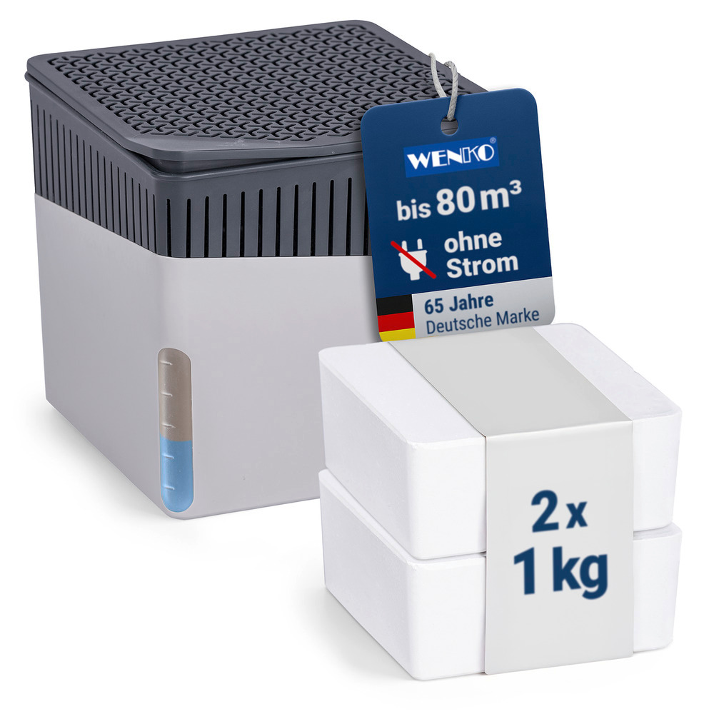 CUBE grau Entfeuchter + 2x1000g Granulat