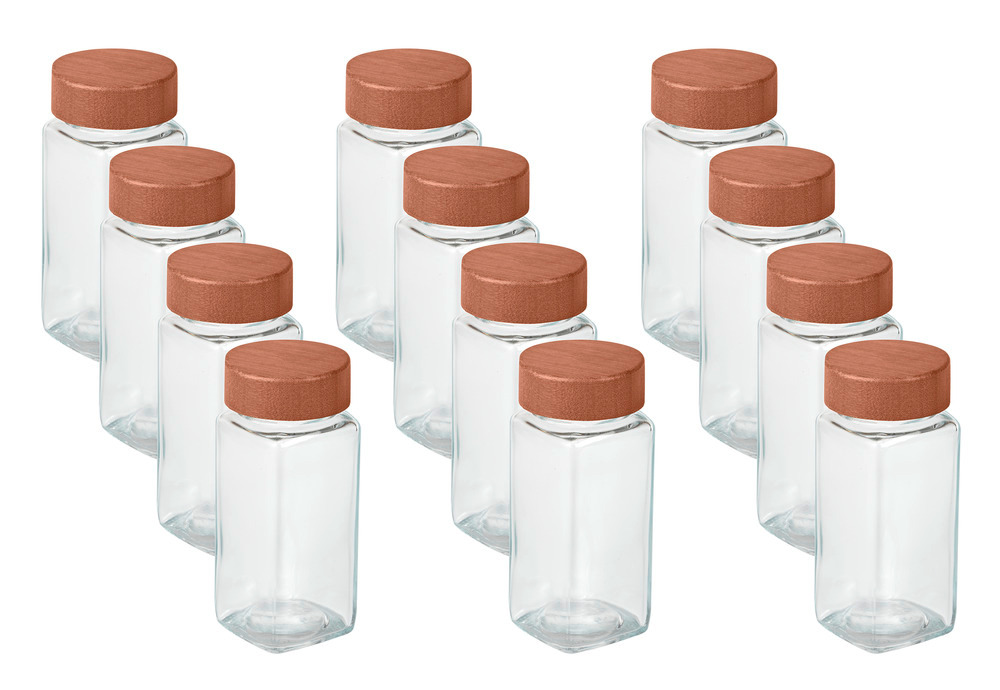 Gewürzstreuer Mod. Anni, transparent, Glas, brauner Bambusdeckel, 0,12 l
