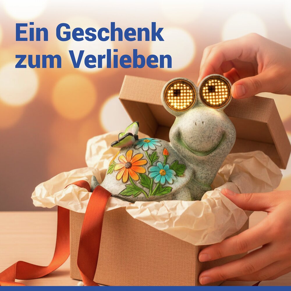 SCHILDKRÖTE Gartenfigur mit blinkenden LED-Augen