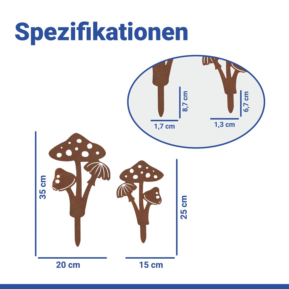 PILZE Gartenstecker aus Metall, 2er-Set
