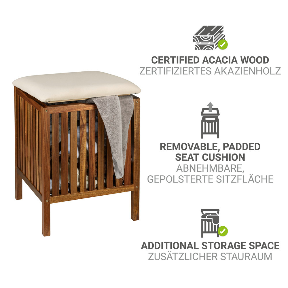 FONDI Hocker gepolstert, Akazienholz, 55 l