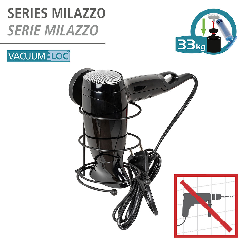 MILAZZO schwarz Vacuum-Loc® Haartrocknerhalter