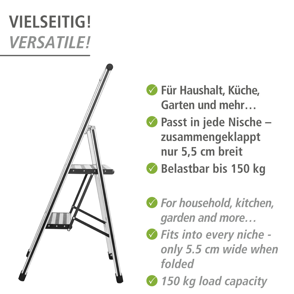 Klapptrittleiter silber aus Aluminium, 2-stufig Kopie