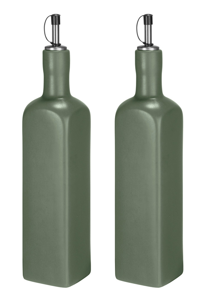 Ölspender Mod. OLIVIA, grün, Keramik, Edelstahl, 0.6L, 2er Set