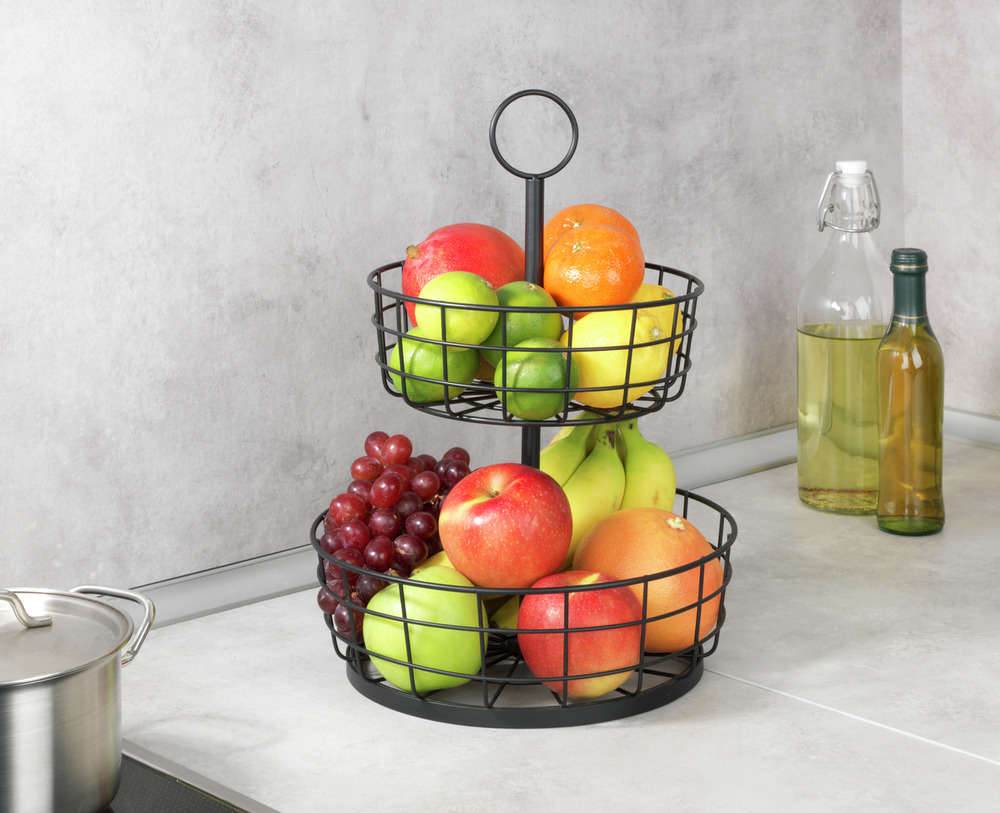 ETAGERE mit zwei Drahtkörben aus Eisen ETAGERE mit zwei Drahtkörben aus Eisen