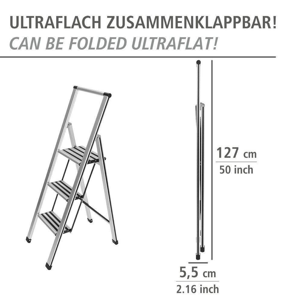 Klapptrittleiter silber aus Aluminium, 3-stufig