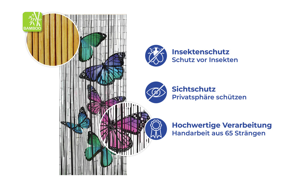 SCHMETTERLINGE Vorhang für Balkontür aus Bambus