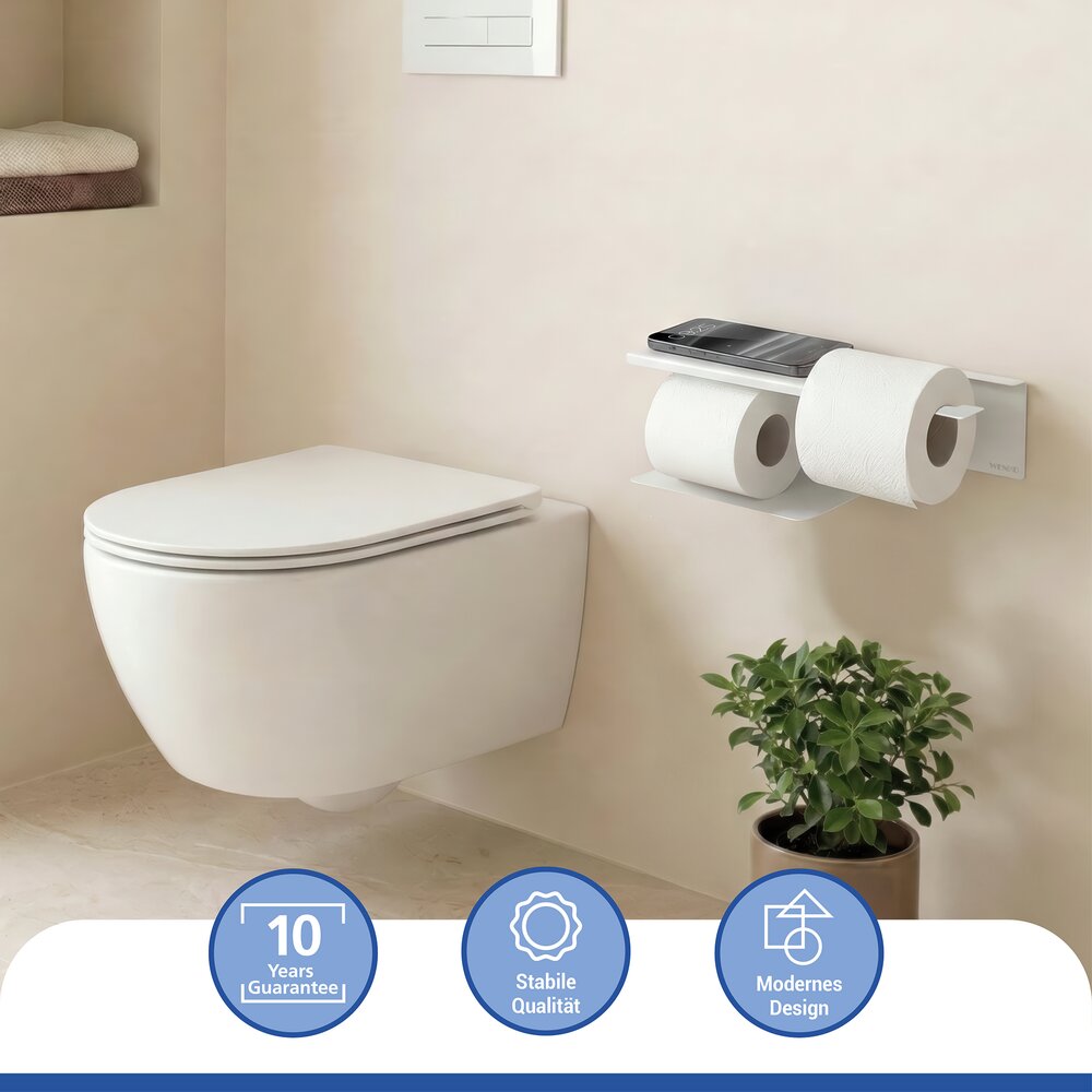 LIZAN weiss Turbo-Loc® Toilettenpapierhalter mit Ablage