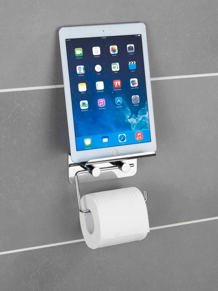 Toilettenpapierhalter mit Smartphone-Ablage