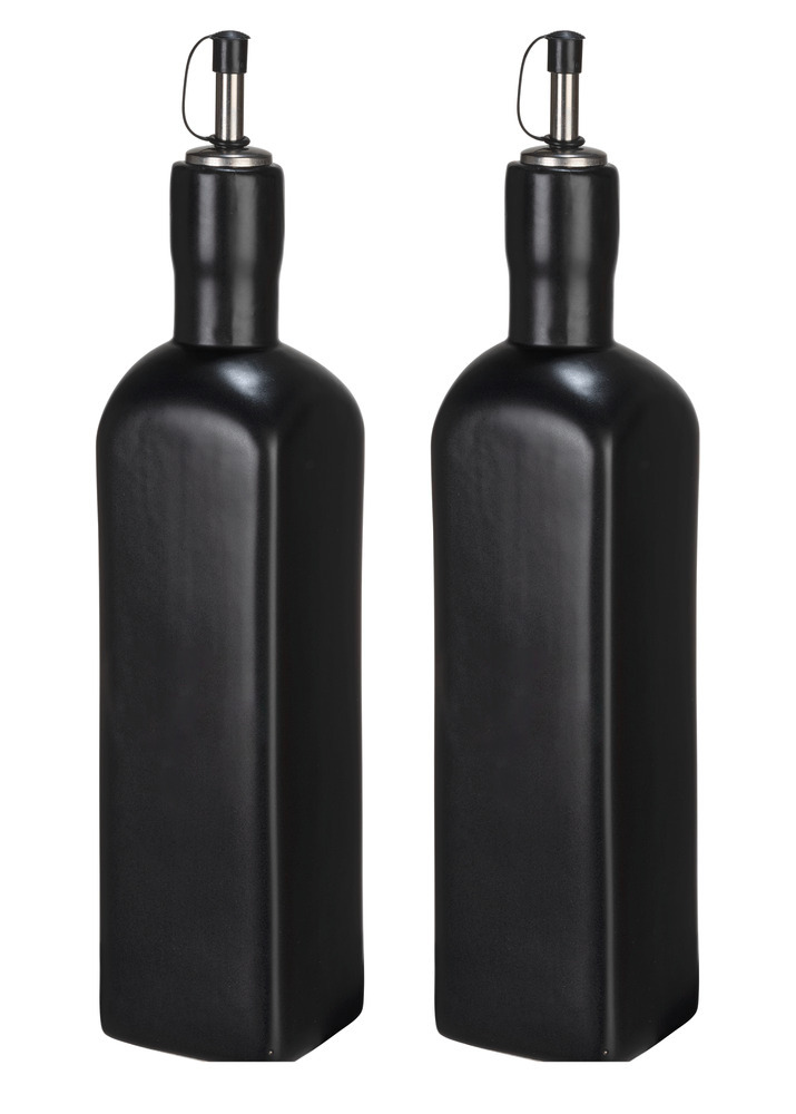 Ölspender Mod. OLIVIA, schwarz, Keramik, 0.6L, Edelstahl Ausguss, 2er Set