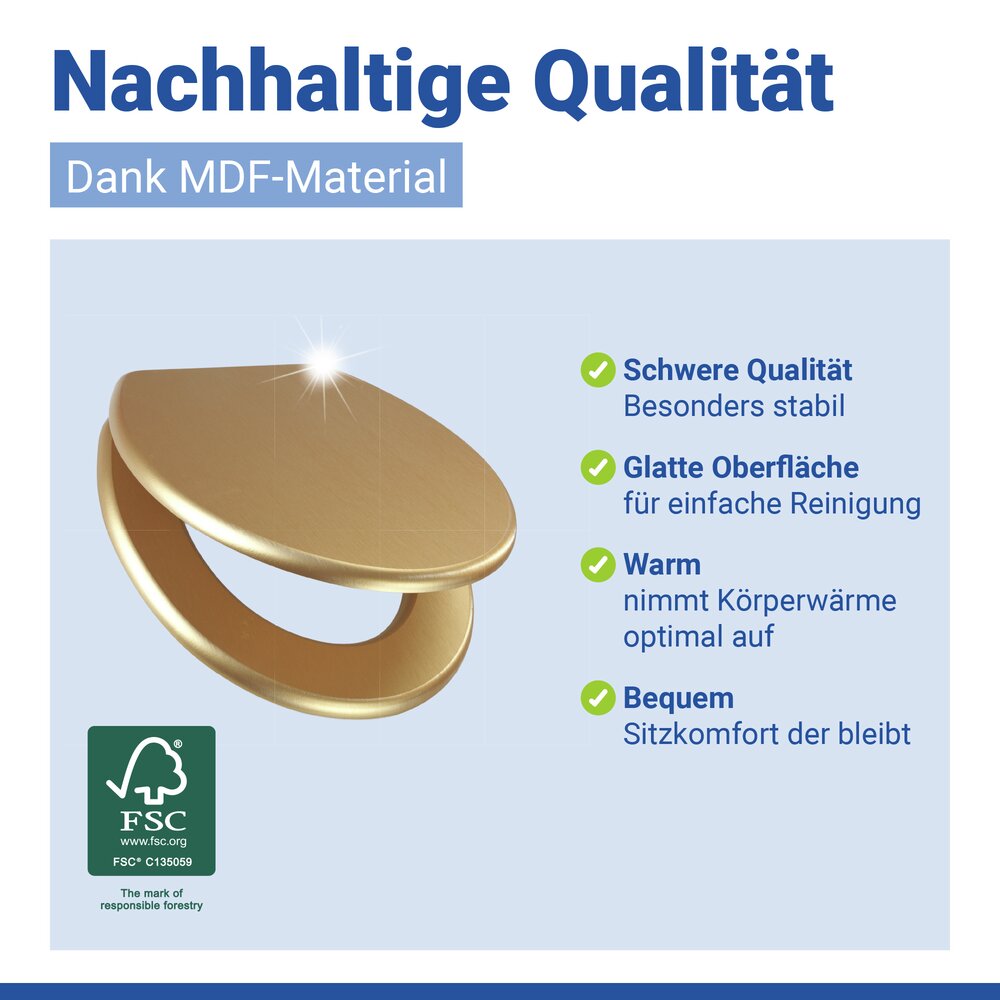 ALDENO Gold matt WC-Sitz belastbar bis 350 kg