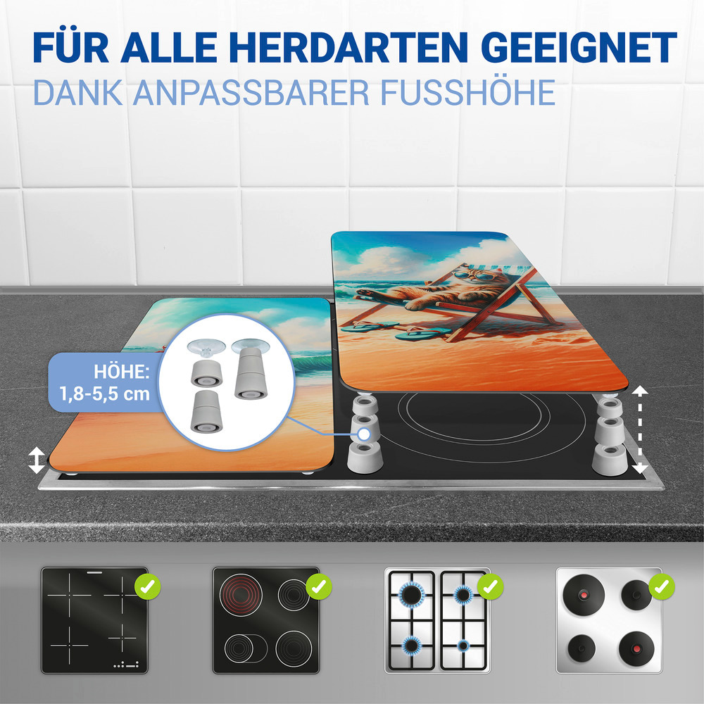 KATZE AM STRAND 2er-Set Herdabdeckplatten aus Glas