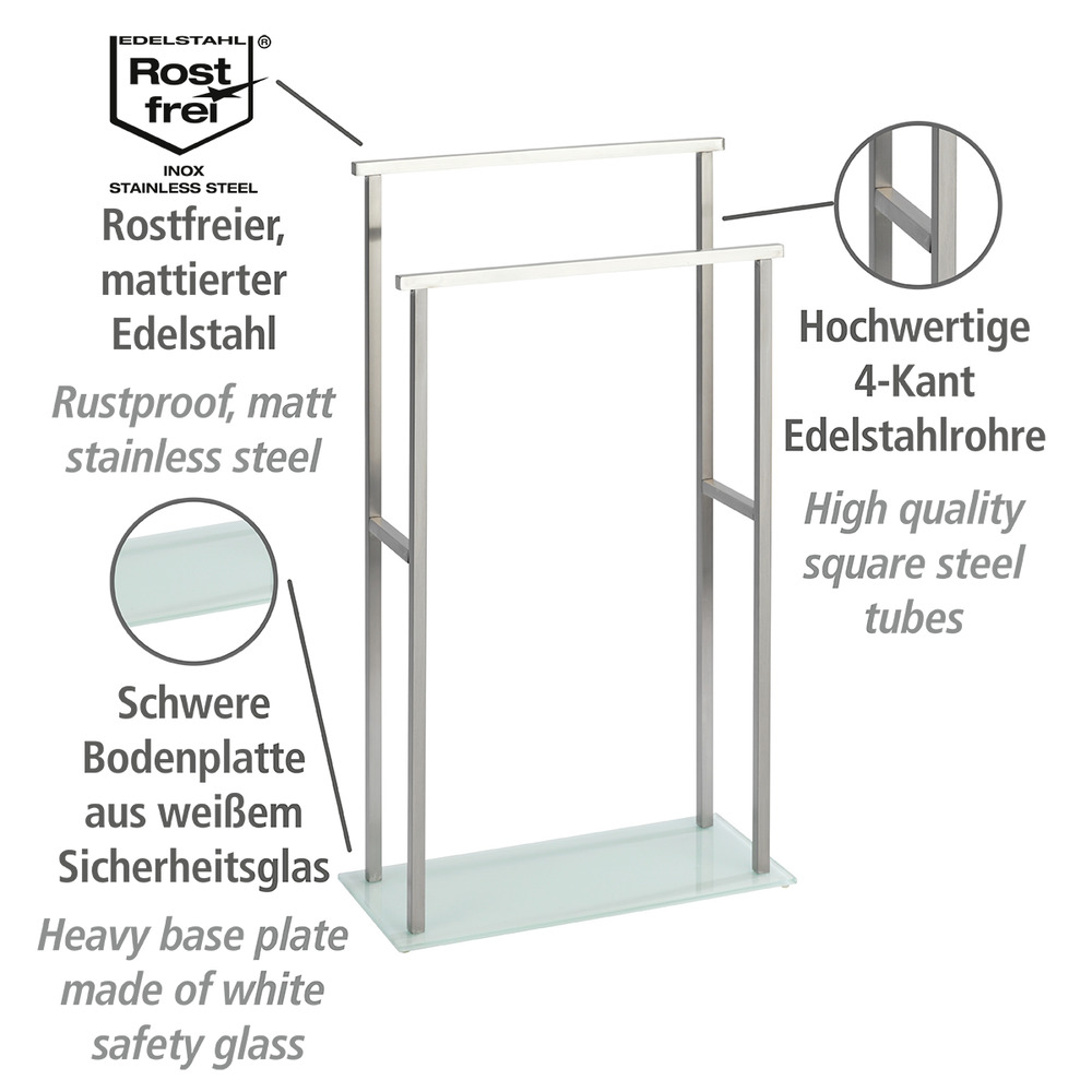 DEBAR Handtuchständer aus Edelstahl und Glas DEBAR Handtuchständer aus Edelstahl und Glas