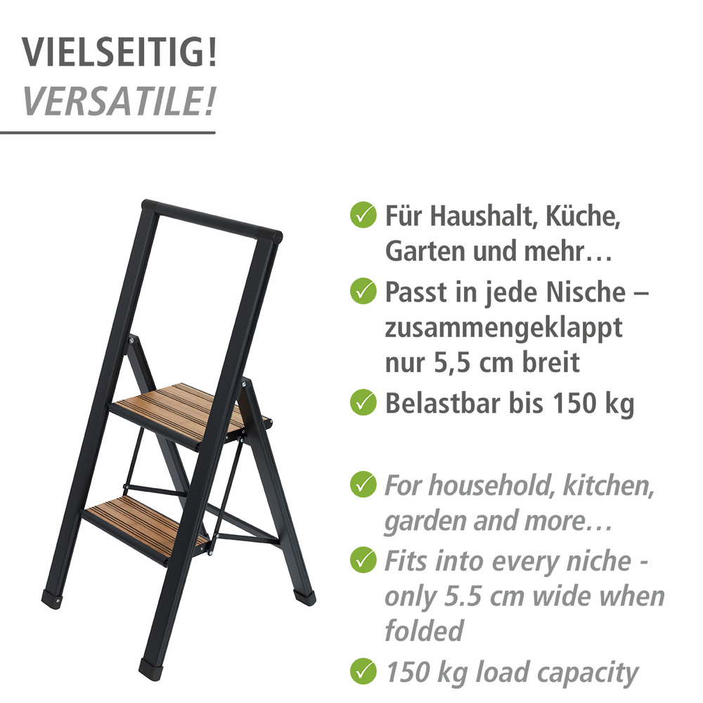 Klapptrittleiter schwarz aus Aluminium, 2-stufig