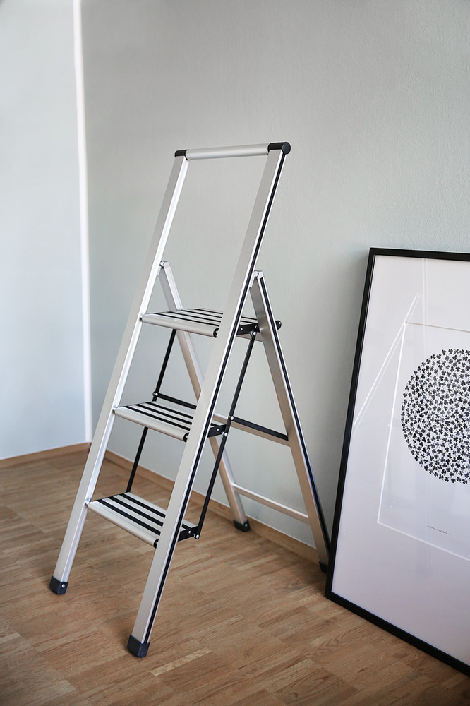 Klapptrittleiter silber aus Aluminium, 3-stufig