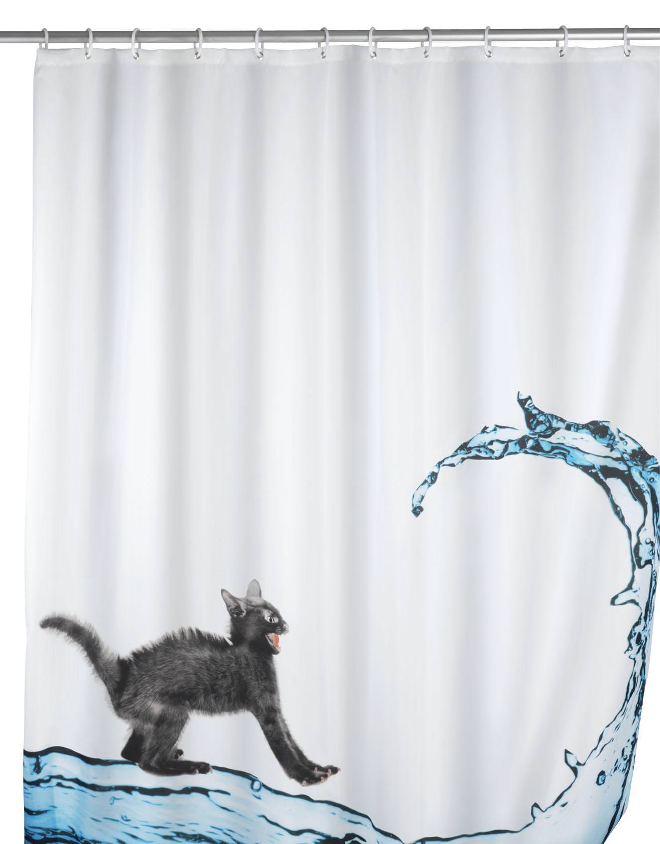Witziger Duschvorhang mit wasserscheuer Katze