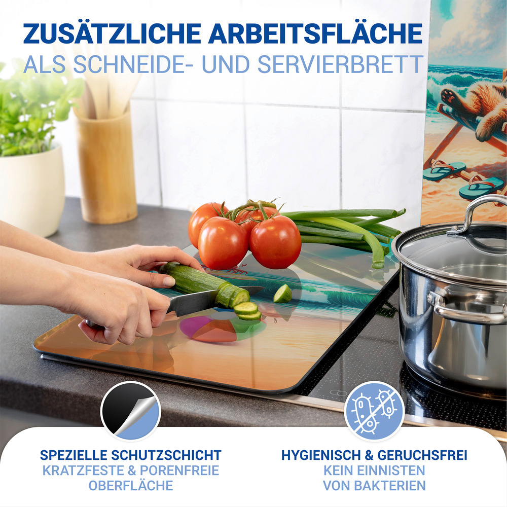 KATZE AM STRAND 2er-Set Herdabdeckplatten aus Glas