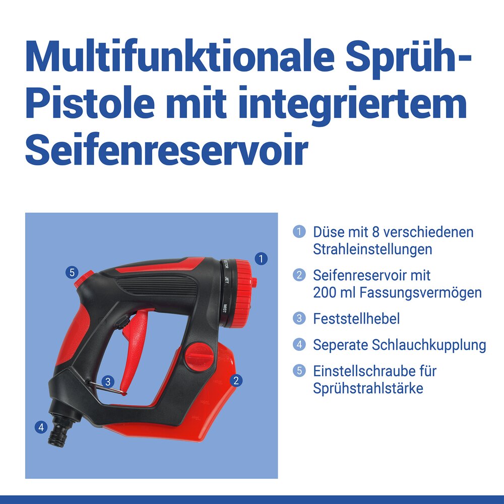Gartenbrause mit 8 Strahlarten & Seifenreservoir