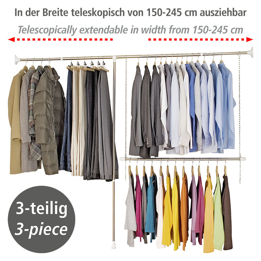 Teleskop-Garderoben-Set aus Edelstahl, 3-teilig