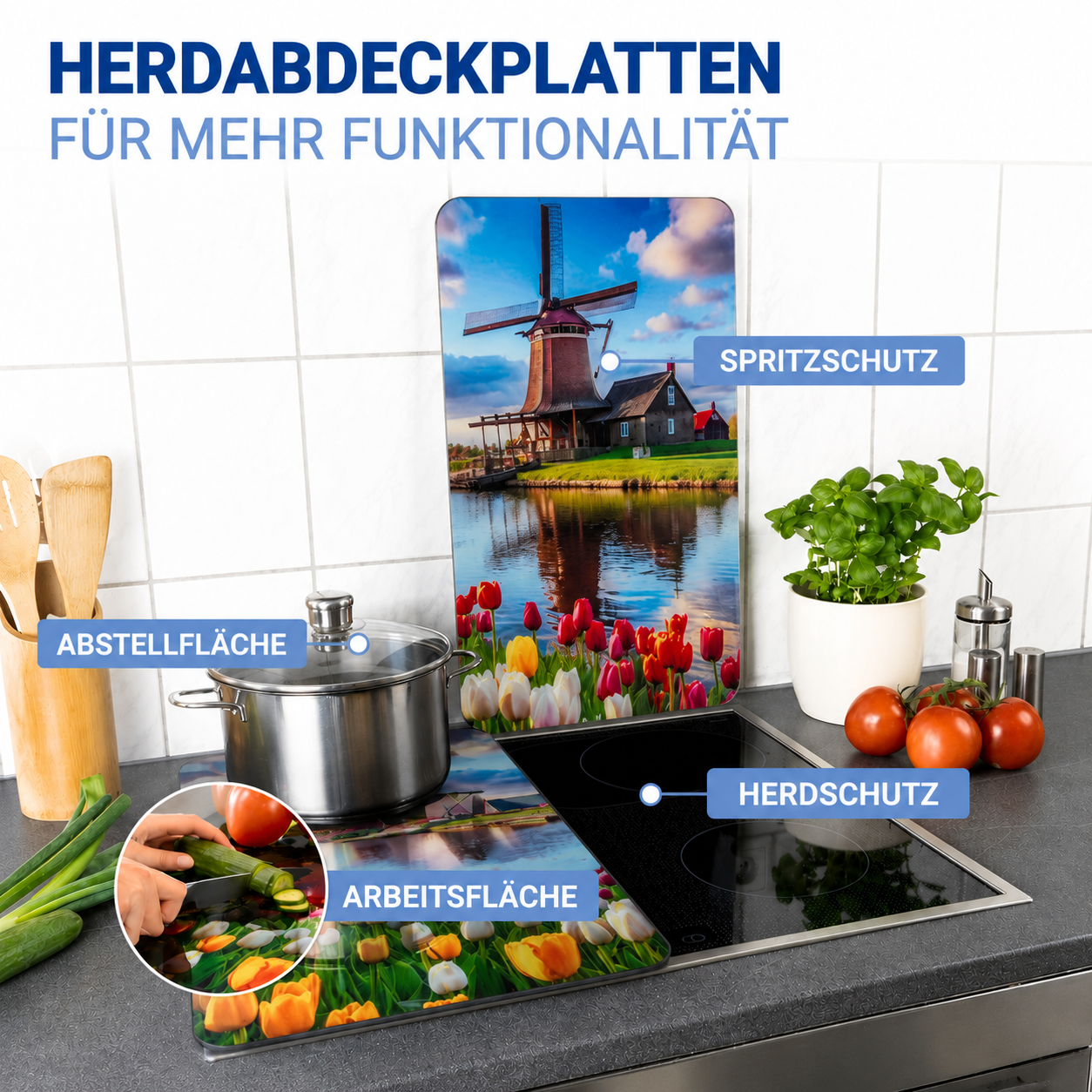 WINDMÜHLE 2er-Set Herdabdeckplatten aus Glas