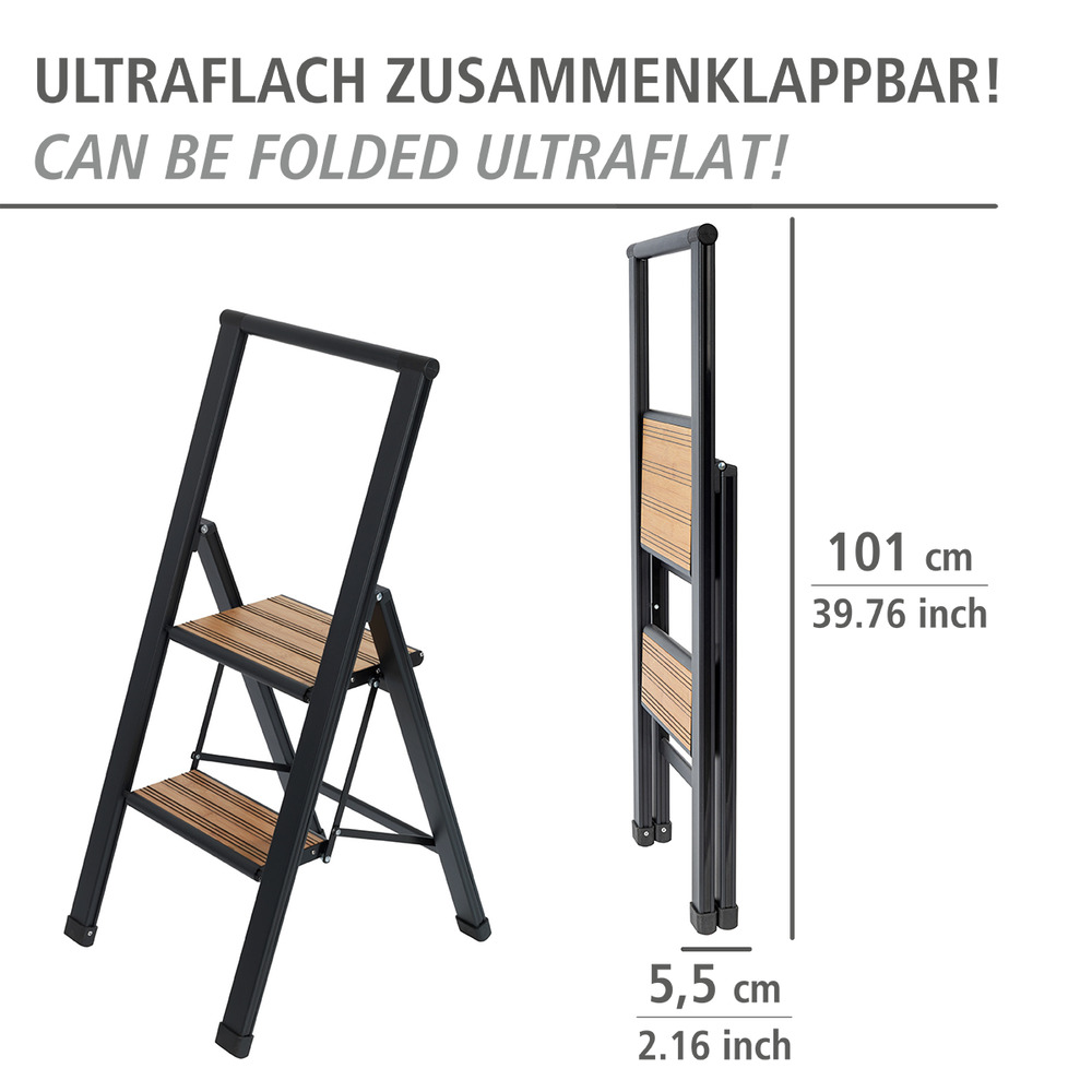 Klapptrittleiter schwarz aus Aluminium, 2-stufig