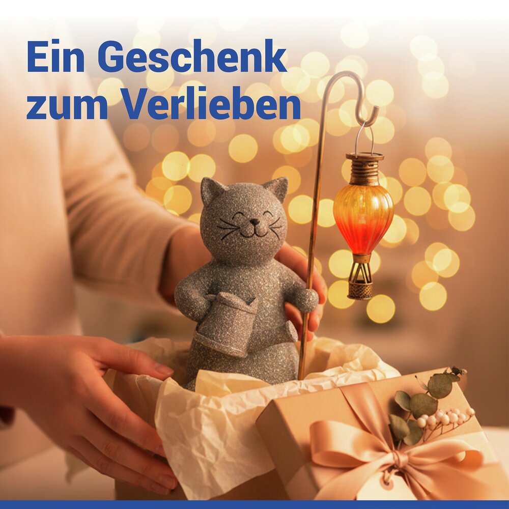 KATZE Gartenfigur mit LED-Leuchte, solarbetrieben