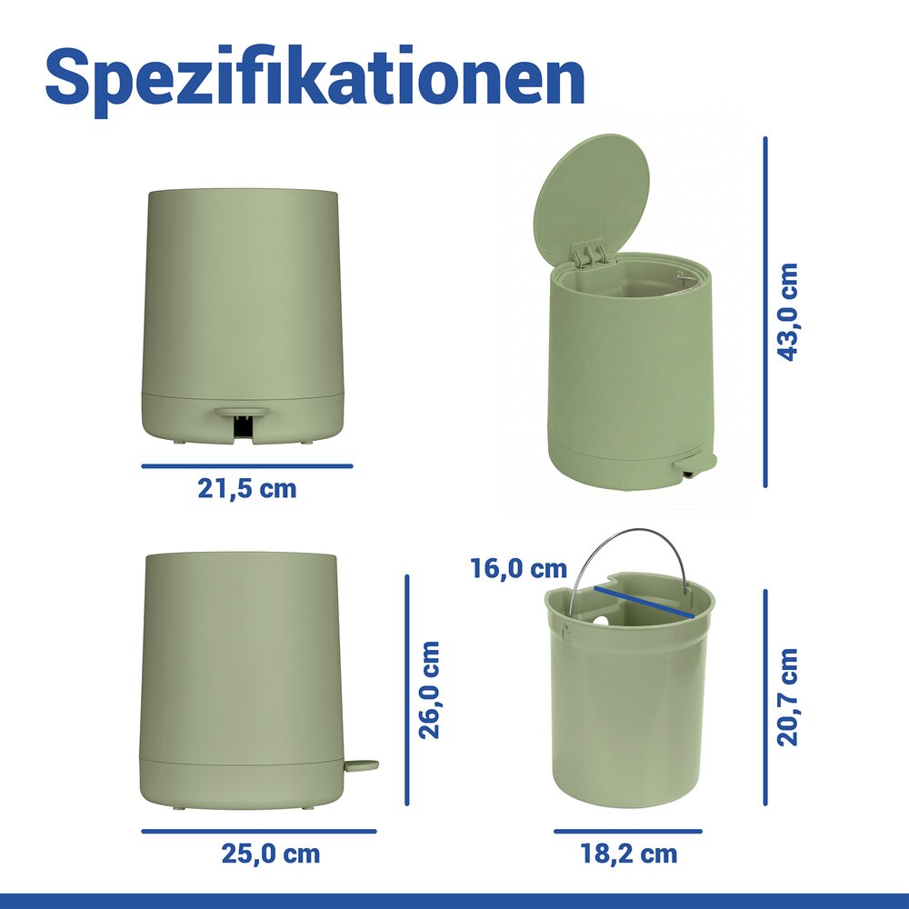 FABLO grün Treteimer mit Absenkautomatik, 5 Liter