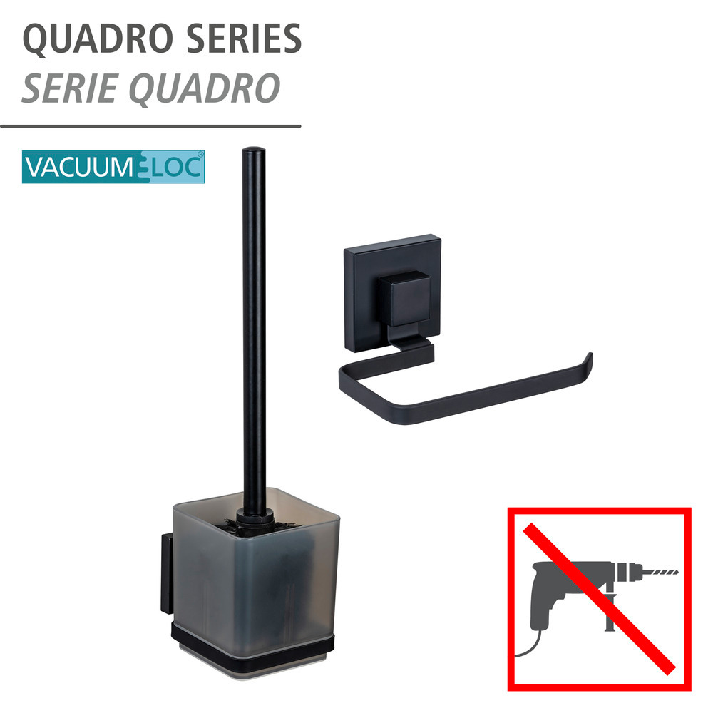 QUADRO schwarz VacuumLoc® Set: WC-Garnitur & Papierhalter