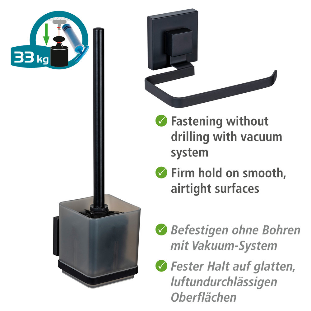 QUADRO schwarz VacuumLoc® Set: WC-Garnitur & Papierhalter