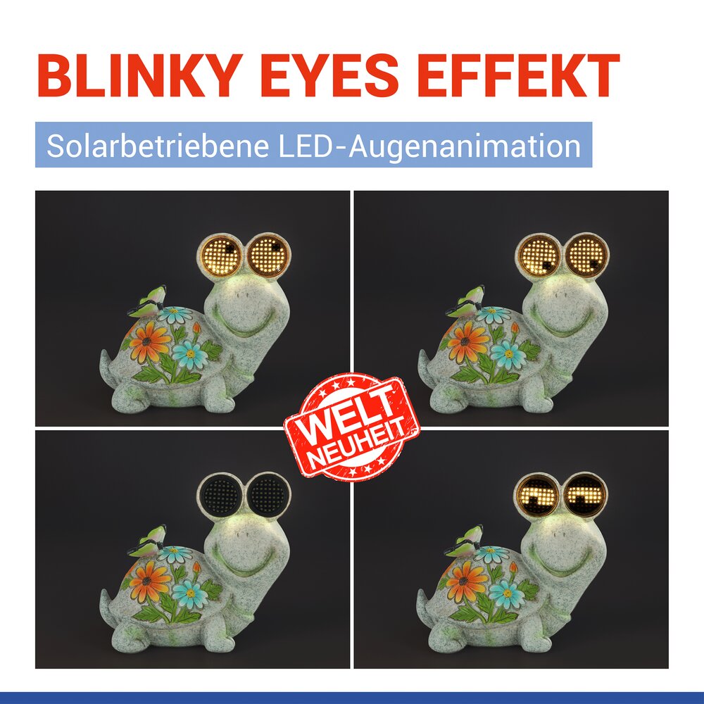 SCHILDKRÖTE Gartenfigur mit blinkenden LED-Augen