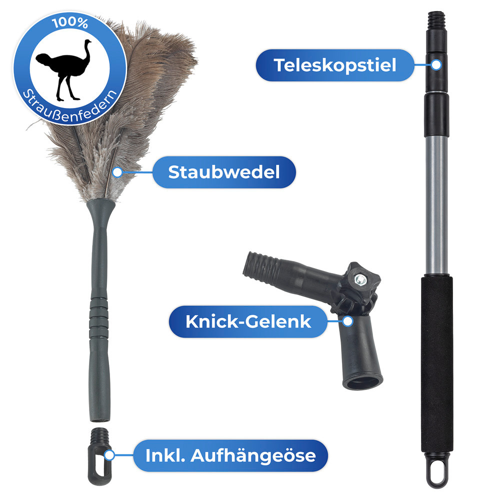 Straußenfeder Teleskop Staubwedel mit Knickgelenk