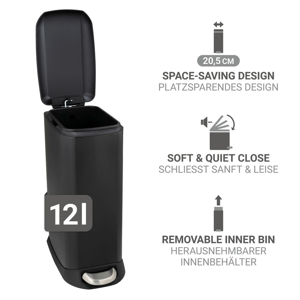 DESIGN schwarz Treteimer, 12 l, Easy Close