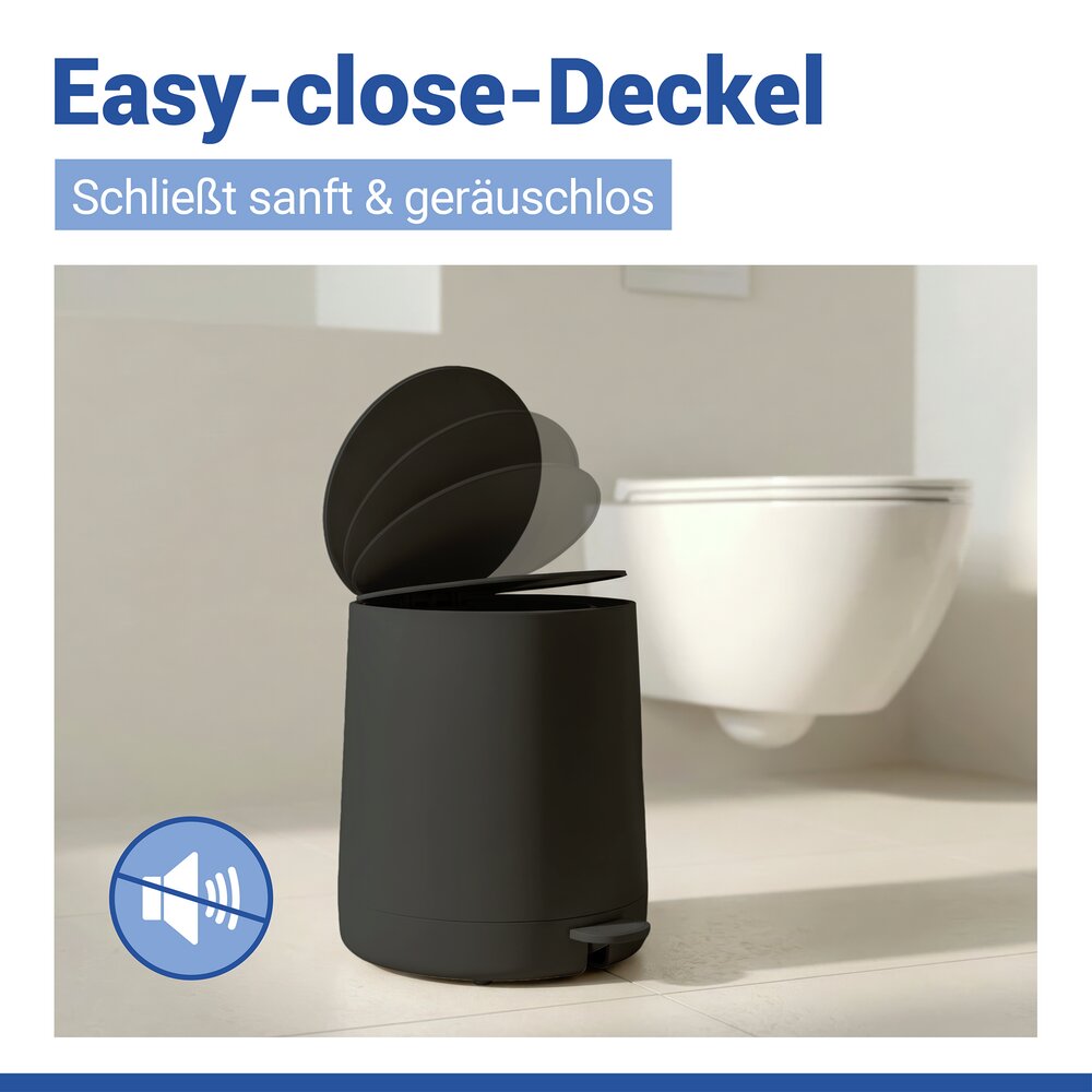 FABLO schwarz Treteimer mit Absenkautomatik, 5 Liter