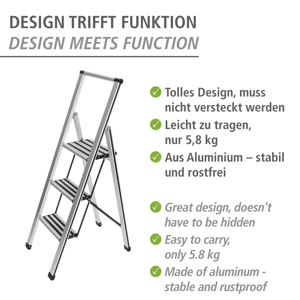 Klapptrittleiter silber aus Aluminium, 3-stufig
