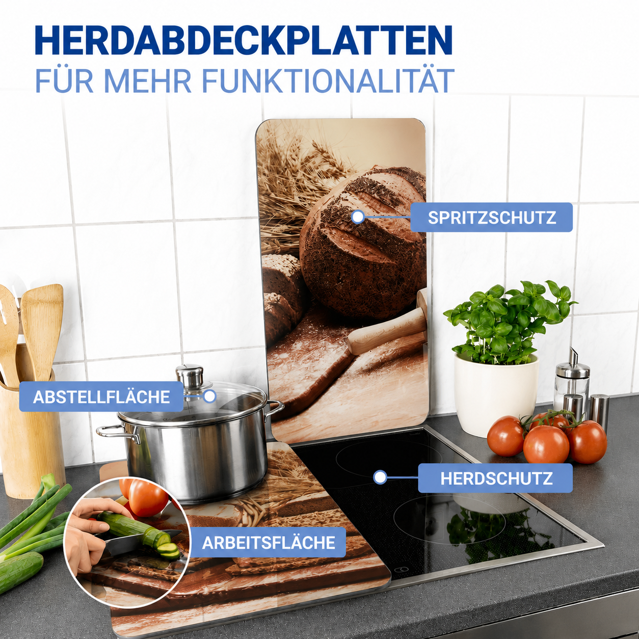 BROT 2er-Set Herdabdeckplatten aus Glas