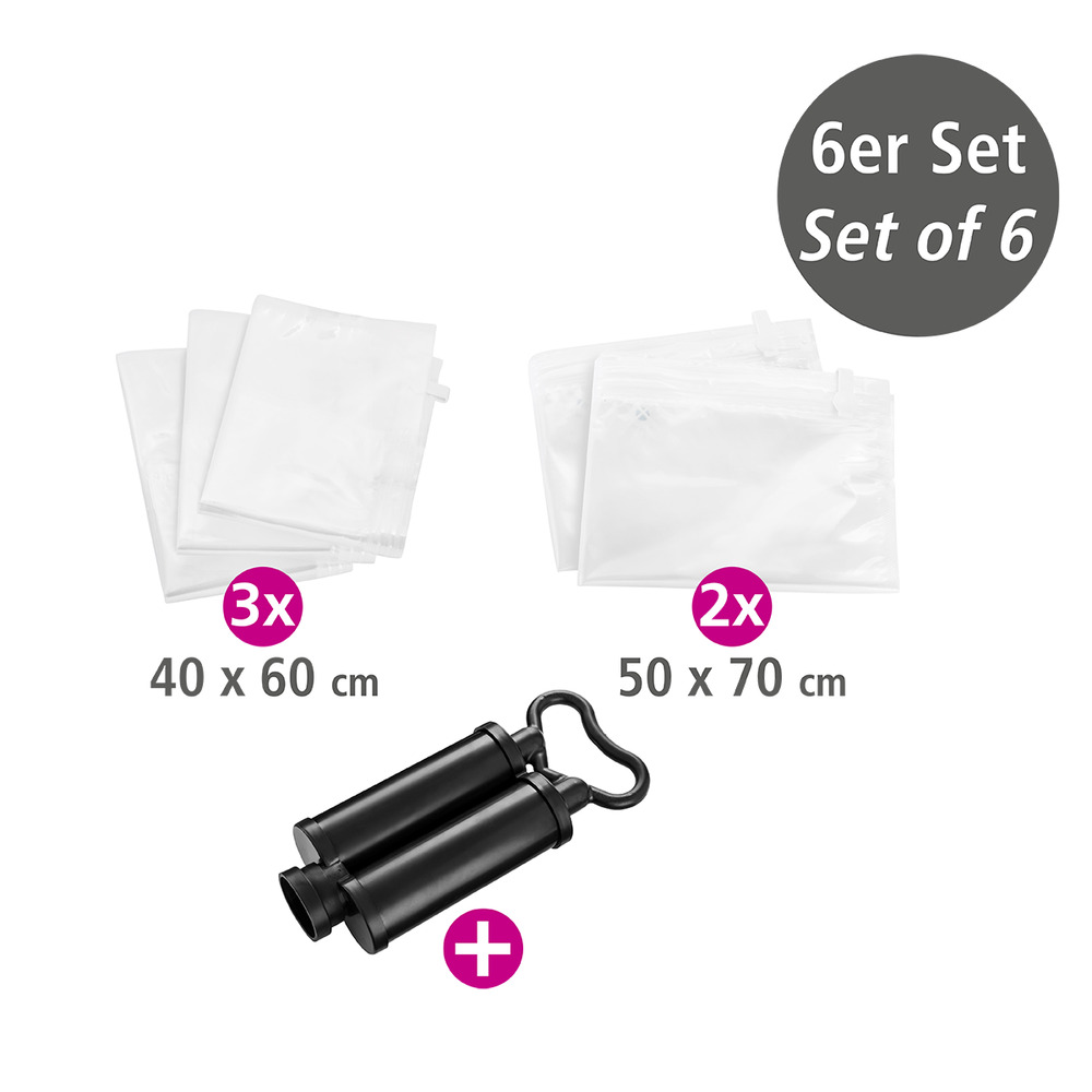 Vakuum Beutel 6er-Reise-Set mit Handpumpe