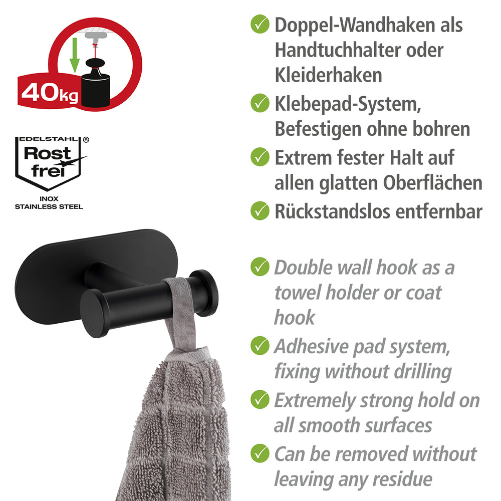 Duo OREA Black matt Turbo-Loc® Wandhaken, Edelstahl Duo OREA Black matt Turbo-Loc® Wandhaken, Edelstahl